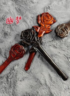 幽梦原创玫瑰拍子Spank紫光檀实木小叶紫檀实践雕花戒尺古风玫瑰