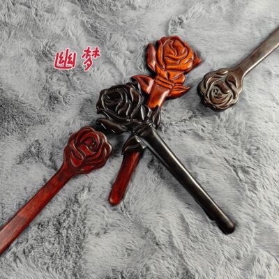 幽梦原创玫瑰拍子Spank紫光檀实木小叶紫檀实践雕花戒尺古风玫瑰