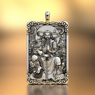 实心玄武大帝 999纯银吊坠真武足银项链老君鸿钧复古泰银牌本命佛