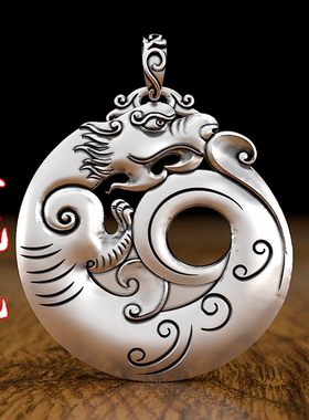 鱼化龙项链龙鱼戏珠平安扣女复古金龙鱼项坠银挂件999纯银吊坠男