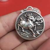 虎 镂空花丝霸气十二生肖999纯银吊坠 牛 鸡兔银牌守护神项链男女