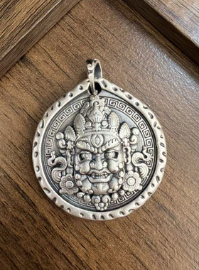 999纯银实心黄财神吊坠立体实心五路米神足银项链男女本命佛项坠