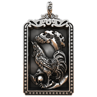 酉鸡文昌鸡十二生肖鼠牛虎兔龙蛇马羊猴手工吊坠银牌项链守护神