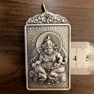 999纯银 西藏黄财神擦擦佛嘎乌项链男女藏地财神本命佛吊坠男女