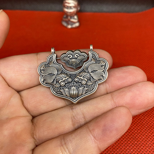 平安锁项链999纯银女复古锦鲤长命锁足银吊坠如意锁成人银锁