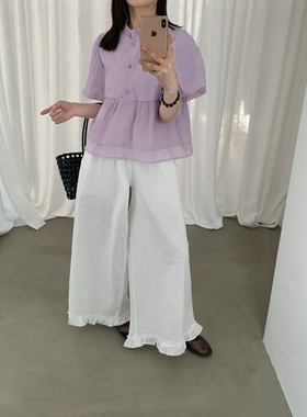 HuaYuanD韩系正品百搭显瘦松紧腰压褶休闲阔腿裤女舒适256111