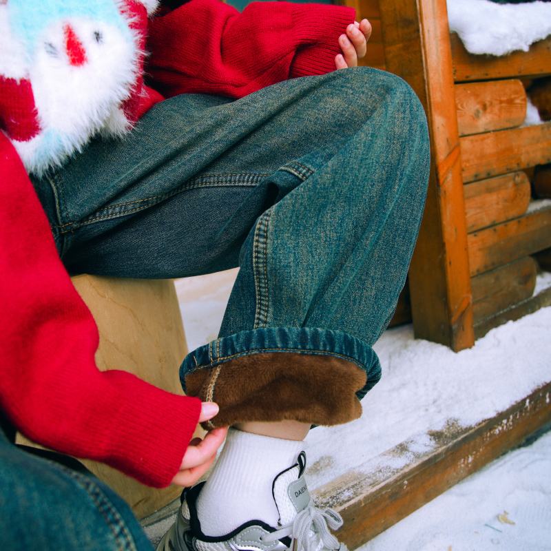 SOSTINE水洗加绒加厚牛仔裤