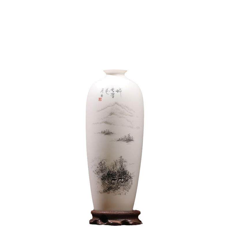 羊脂玉陶瓷手绘花瓶摆件客厅插花古典家居装饰品乔迁开业礼品瓷