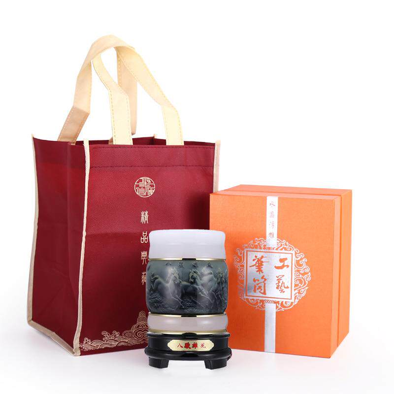 琉璃玉浮雕旋转笔筒创意摆件文具办公用品企业商务礼品毕业季礼物