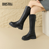 大东女靴高跟骑士靴2025冬季 新款 黑色显瘦粗跟优雅舒适圆头长筒靴