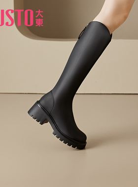 大东长筒靴女靴2025冬季新款时尚骑士靴粗跟高跟鞋显瘦增高女长靴