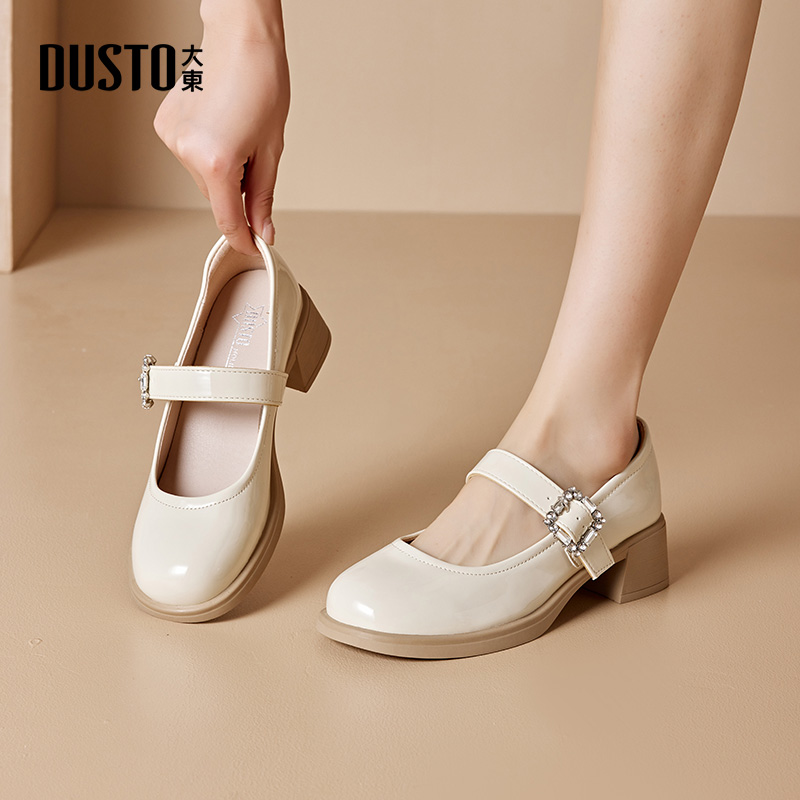 大东玛丽珍女鞋粗跟小皮鞋乐福鞋