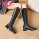 大东时装 粗高跟骑士靴显瘦增高方头女靴 时尚 靴女长靴2025冬季 新款