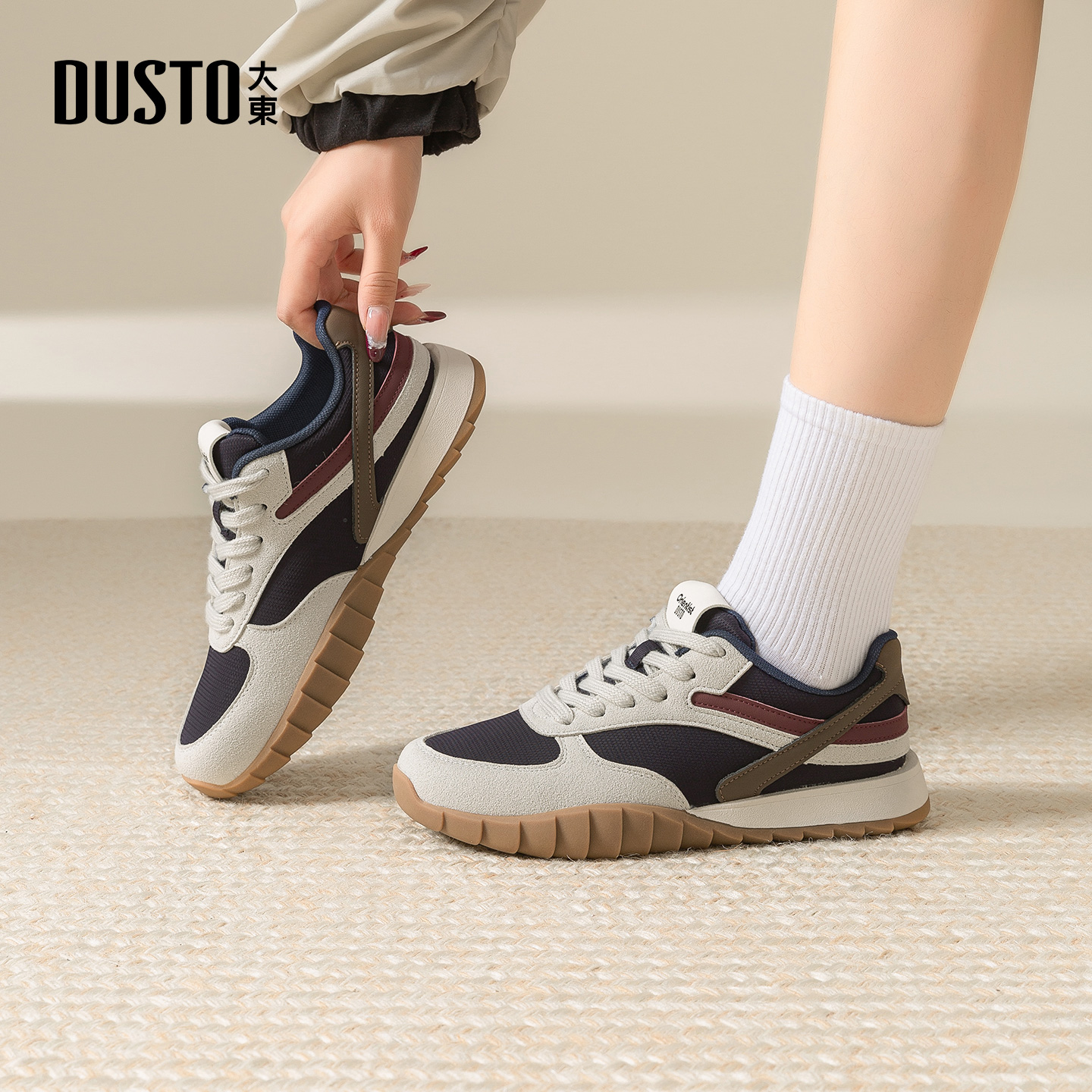 大东休闲鞋女鞋复古拼色德训鞋