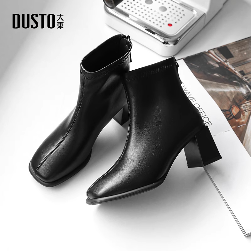 大东女鞋时装靴粗跟方头女短靴