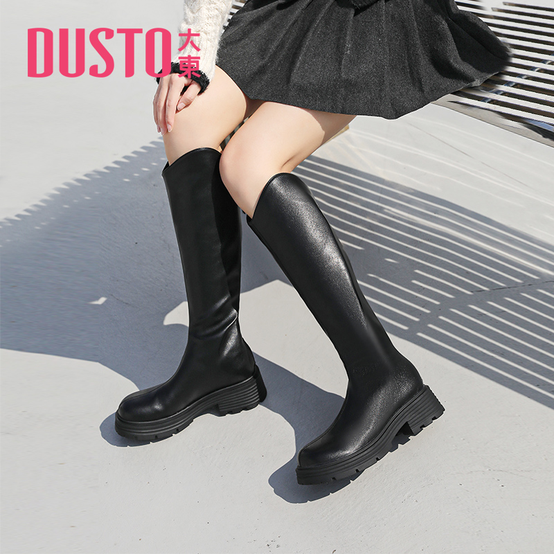 大东粗跟长筒靴时尚优雅骑士靴