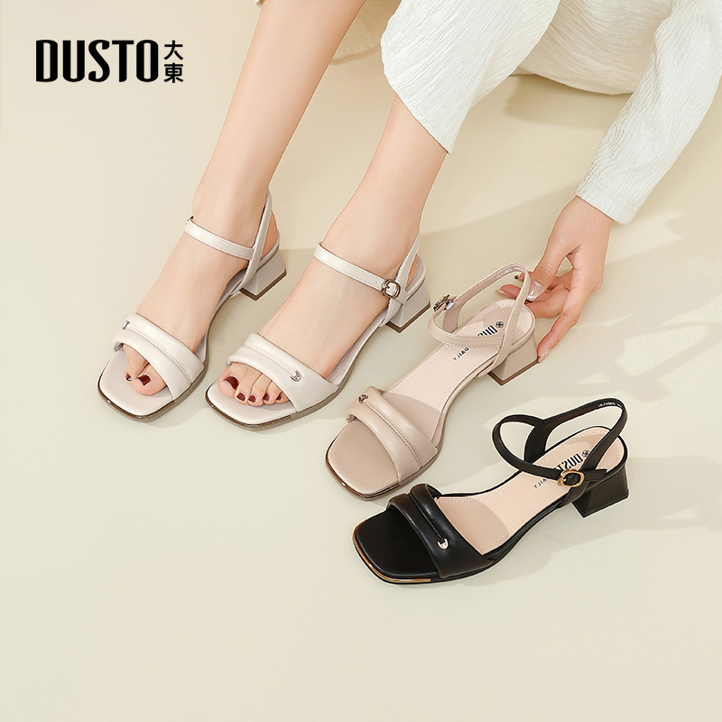 大东一字带女凉鞋时尚通勤粗跟
