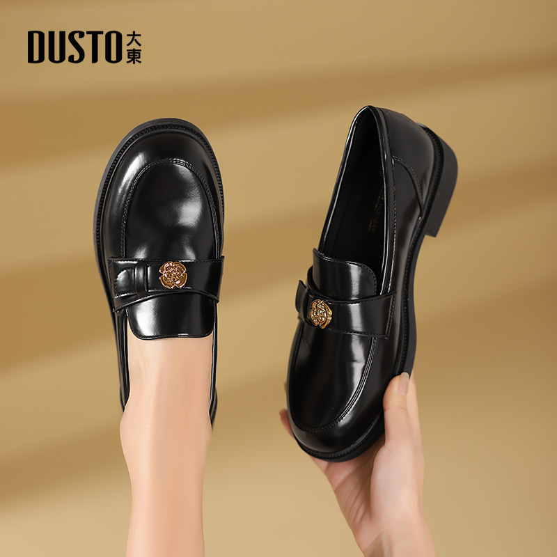 大东乐福鞋女鞋复古小皮鞋一脚蹬