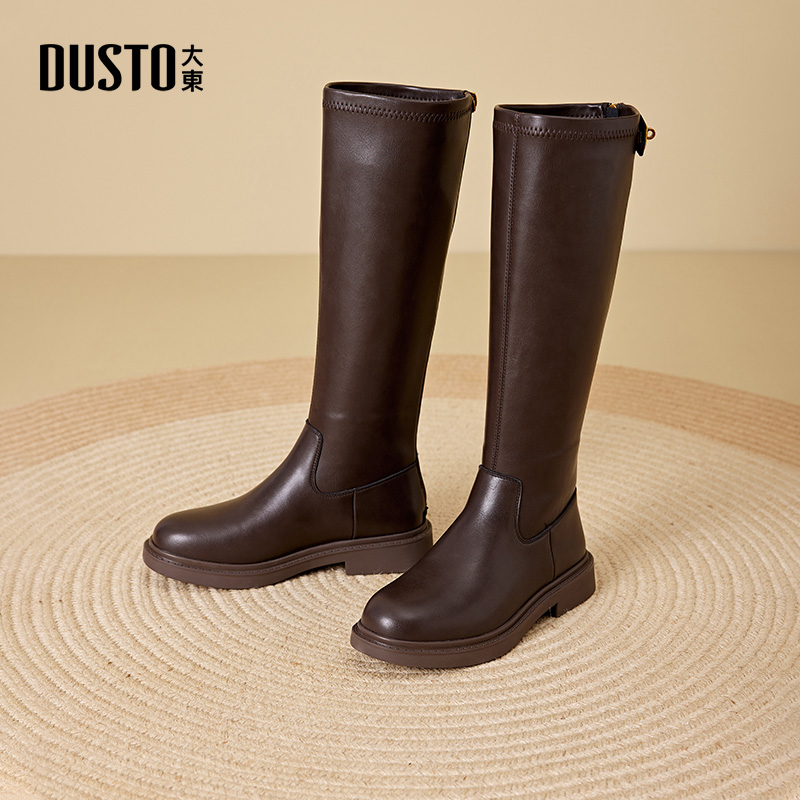 大东女靴骑士靴圆头中跟长筒靴