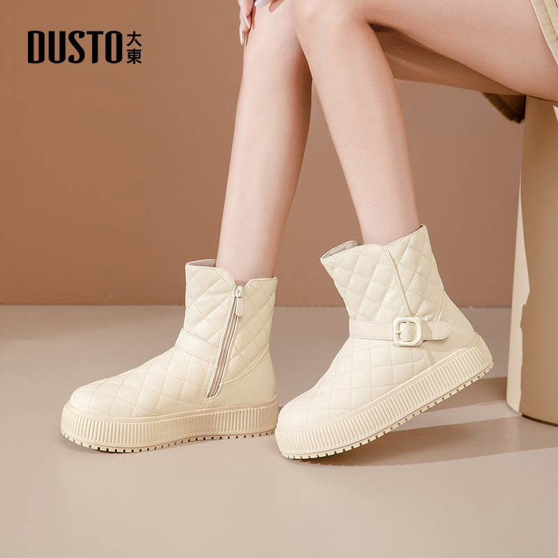 大东时尚雪地靴侧拉链平底女短靴