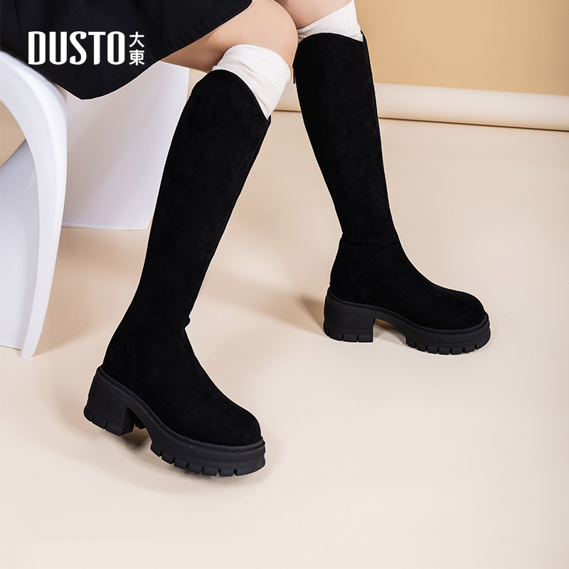 大东女靴骑士靴绒面厚底显瘦长筒