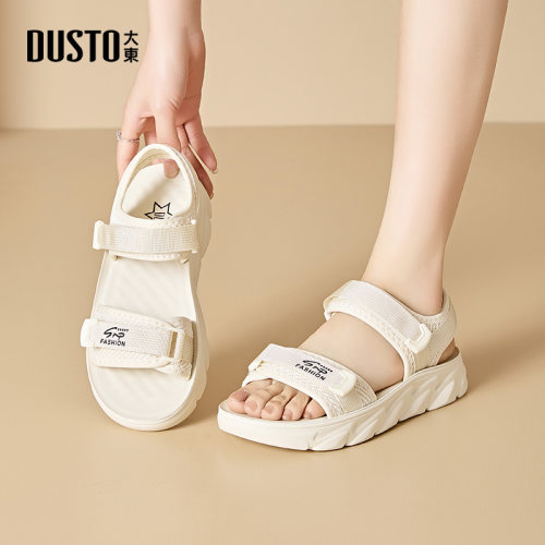 DUSTO大东休闲中跟圆头女凉鞋