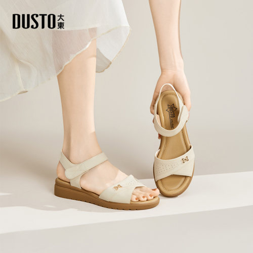 DUSTO大东休闲中跟圆头女凉鞋女