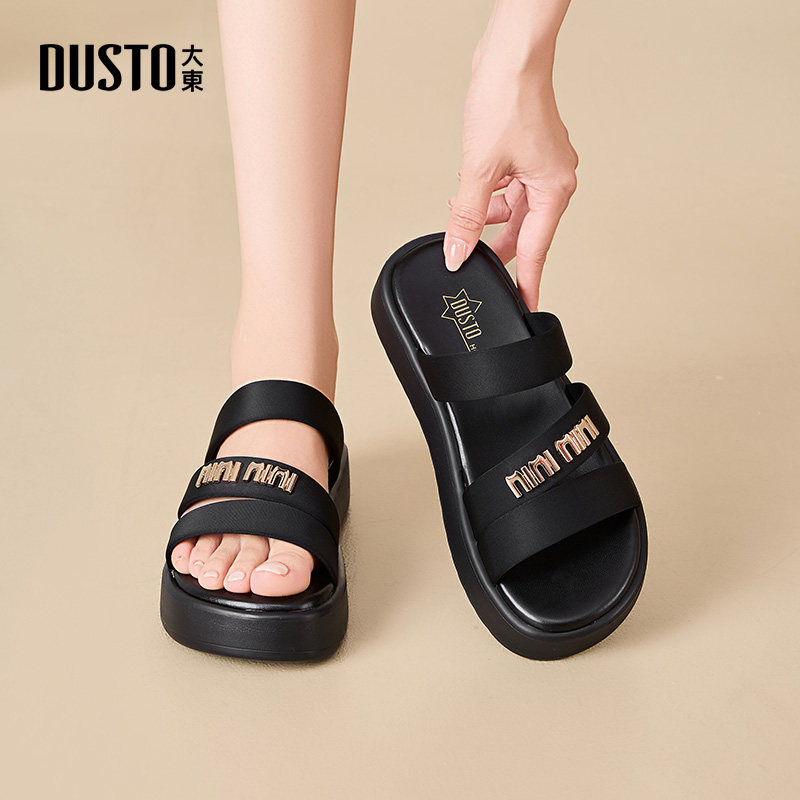 大东女鞋2026夏季新款时尚简约舒适平底中跟百搭休闲外穿一字拖女