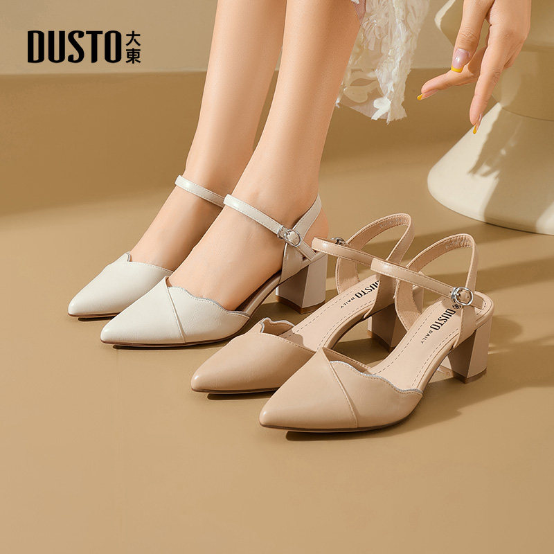 大东女鞋2026夏季新款时尚优雅粗跟高跟简约百搭日常通勤后空凉鞋