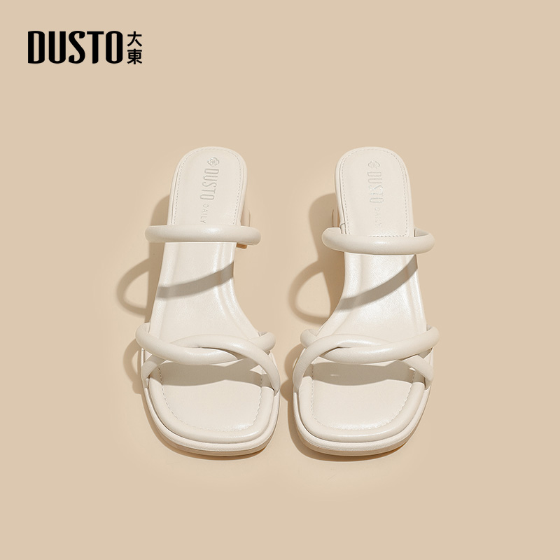 DUSTO大东休闲粗跟方头女凉拖鞋