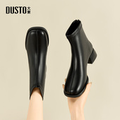 新款 女鞋 时尚 大东2025冬季 优雅粗跟中跟时装 靴方头后拉链女短靴