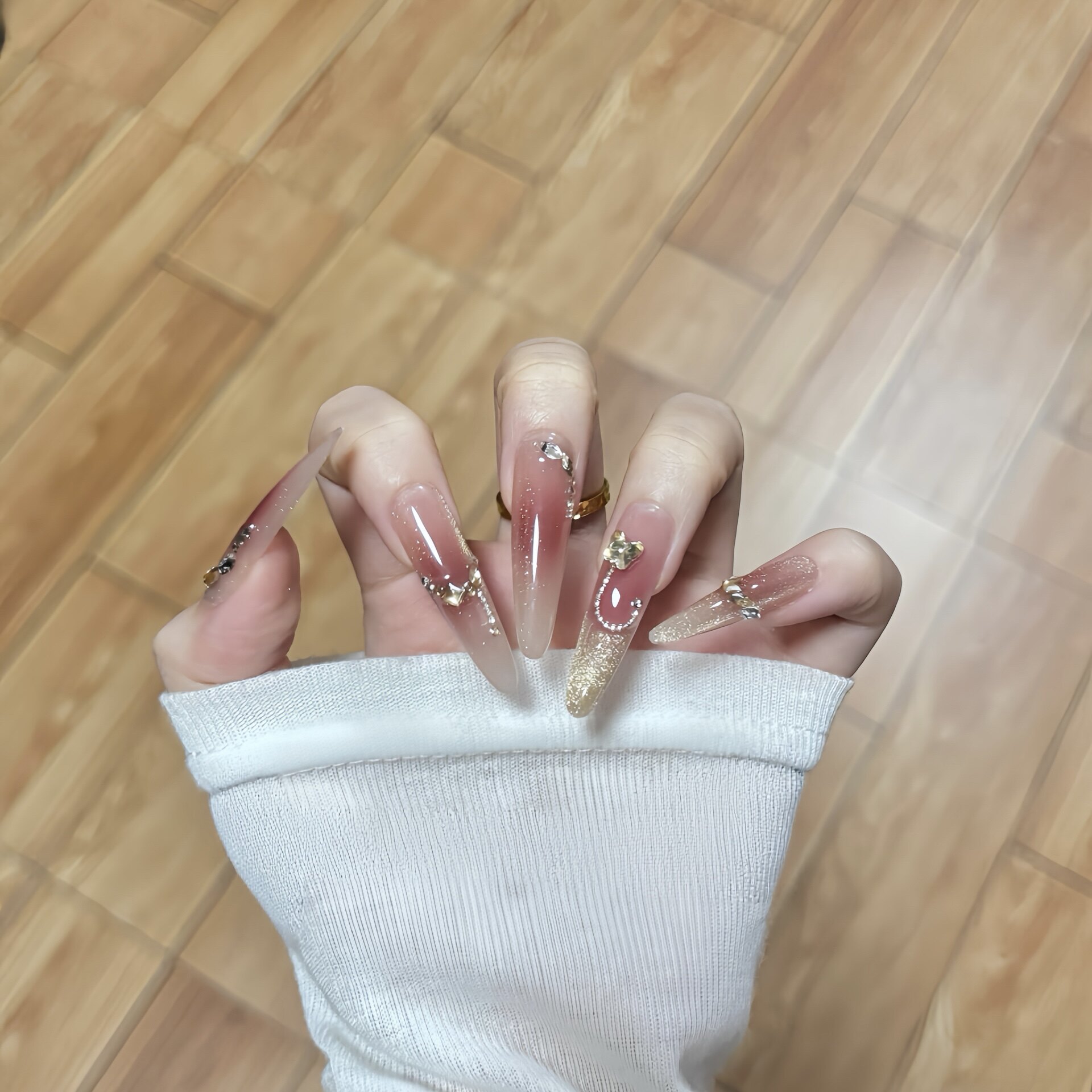 穿戴甲美甲纯手工定制长款新年战穿戴甲/甲片