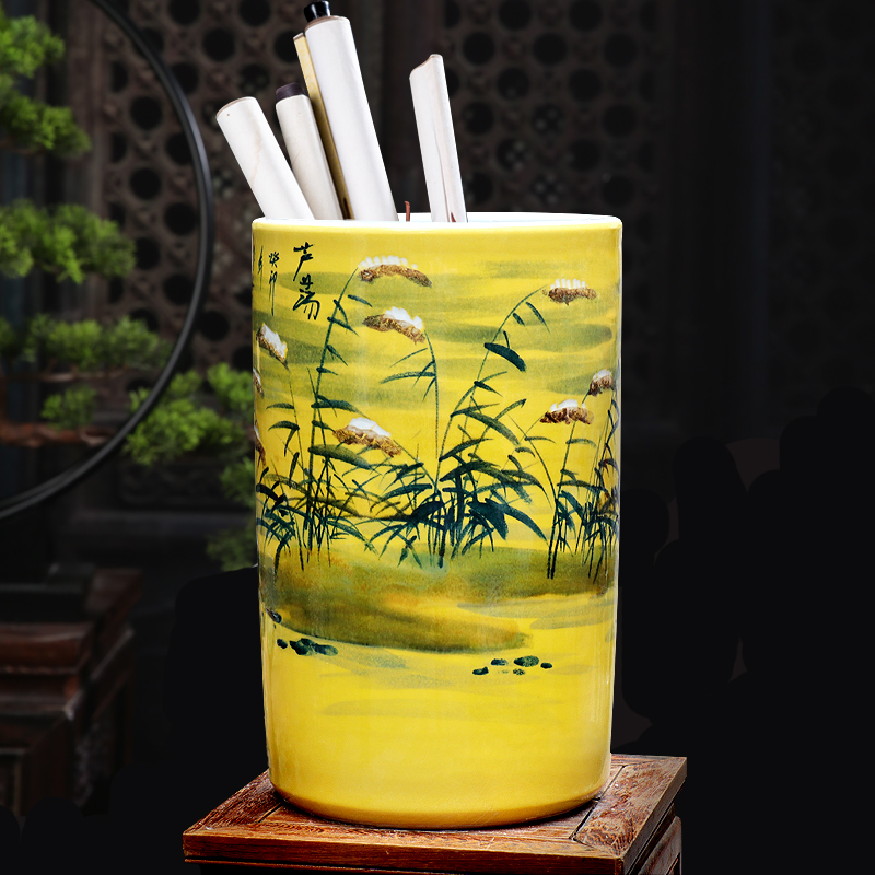 景德镇陶瓷字画收纳卷轴缸书画收藏中式家居电视柜书房摆件芦苇