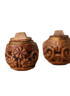 绿檀木香囊镂空diy嘎乌瓶雕刻扩香瓶吊坠降真香丸盒钥匙挂件实木