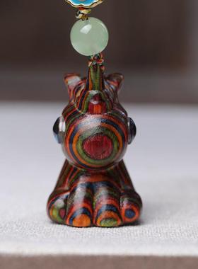 彩虹木雕彩色独角兽吊坠女可爱创意工艺钥匙扣挂件手机链吊坠礼物