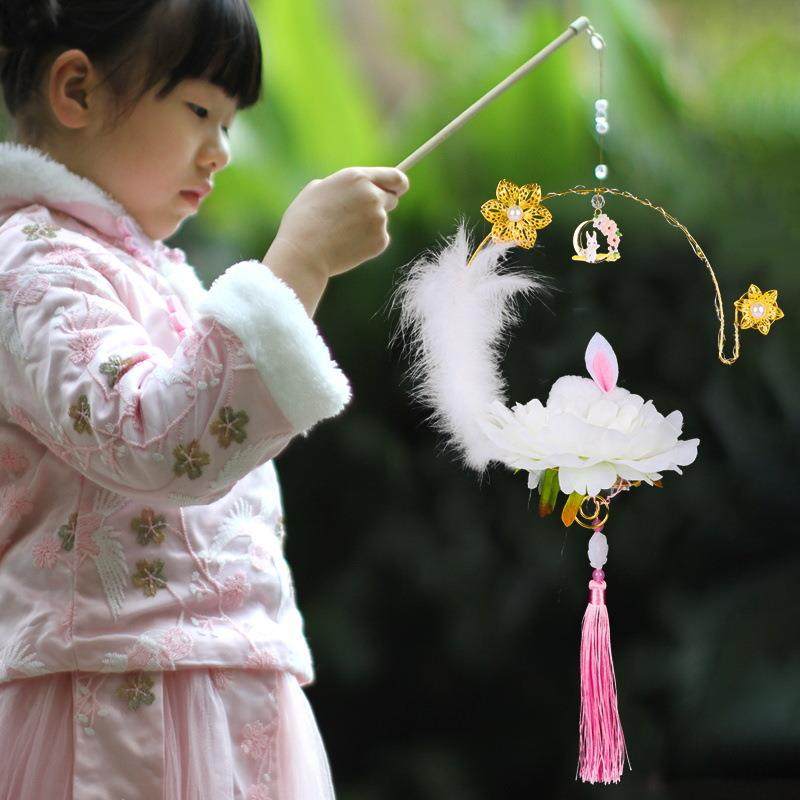 儿童中秋节手工灯笼制作材料包古风兔子花灯手提发光花灯玩具