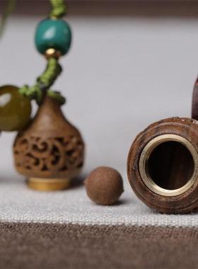 绿檀挂件葫芦香囊扩香器立体镂空工艺旋开关放置香珠挂包包手机