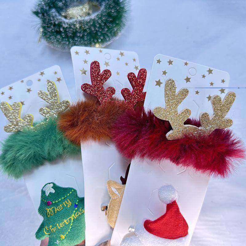 跨境圣诞节套装发夹圣诞麋鹿老人发卡 创意装饰皮筋发夹四件套