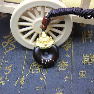 雷击枣木玉化貔貅平安扣吊坠挂件纯银丝镶嵌七星挂件随身配饰手工