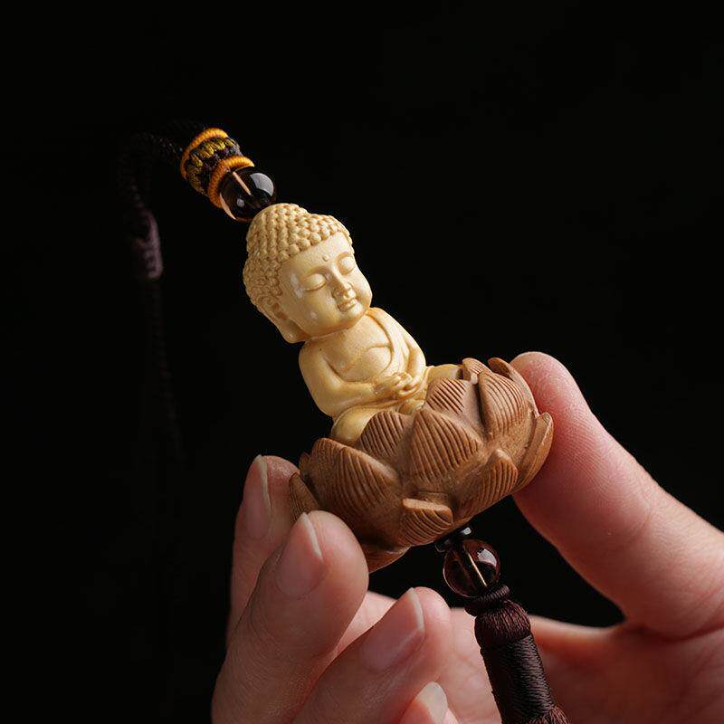高档杨木观音如来弥勒佛汽车挂件后视镜挂饰男女款式礼物