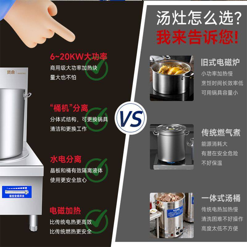 商用电磁炉15KW平面大功率双灶饭店食堂煲汤卤肉熬汤双头矮脚汤炉