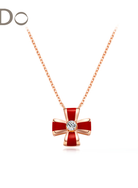 I DO四叶草系列18K金钻石项链七夕礼物红色陶瓷钻送女友礼物