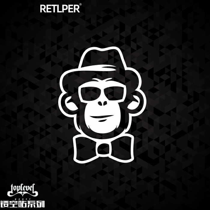 TLP镂空车贴 西装领结小猴子猩猩头像潮流潮牌可爱防水汽摩贴纸