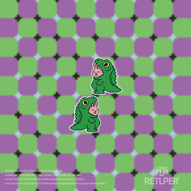 穿上恐龙皮套的大肚粉兔防水贴纸