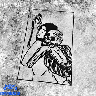 TLP镂空车贴 骷髅行尸舞伴拥抱美女照妖镜死亡用相伴skull贴纸