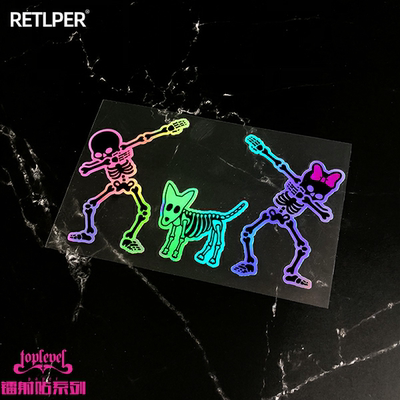 骷髅情侣狗狗嘻哈风挡贴摩托车