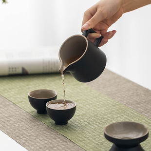 黑陶公道杯茶漏套装分茶器一v体功夫茶具配件分茶杯茶器公平杯公