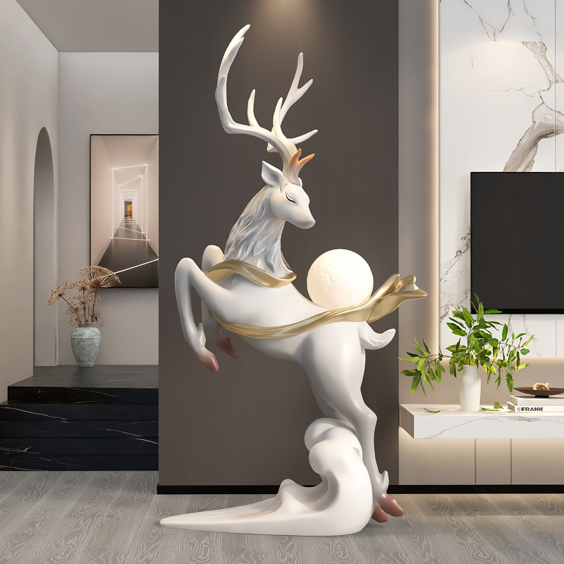 大型鹿客厅落地摆件沙发电视柜旁轻奢高级感N艺术装饰开业乔迁礼,家居饰品,落地摆件,淘宝优惠券,粉丝福利购,淘宝优惠卷