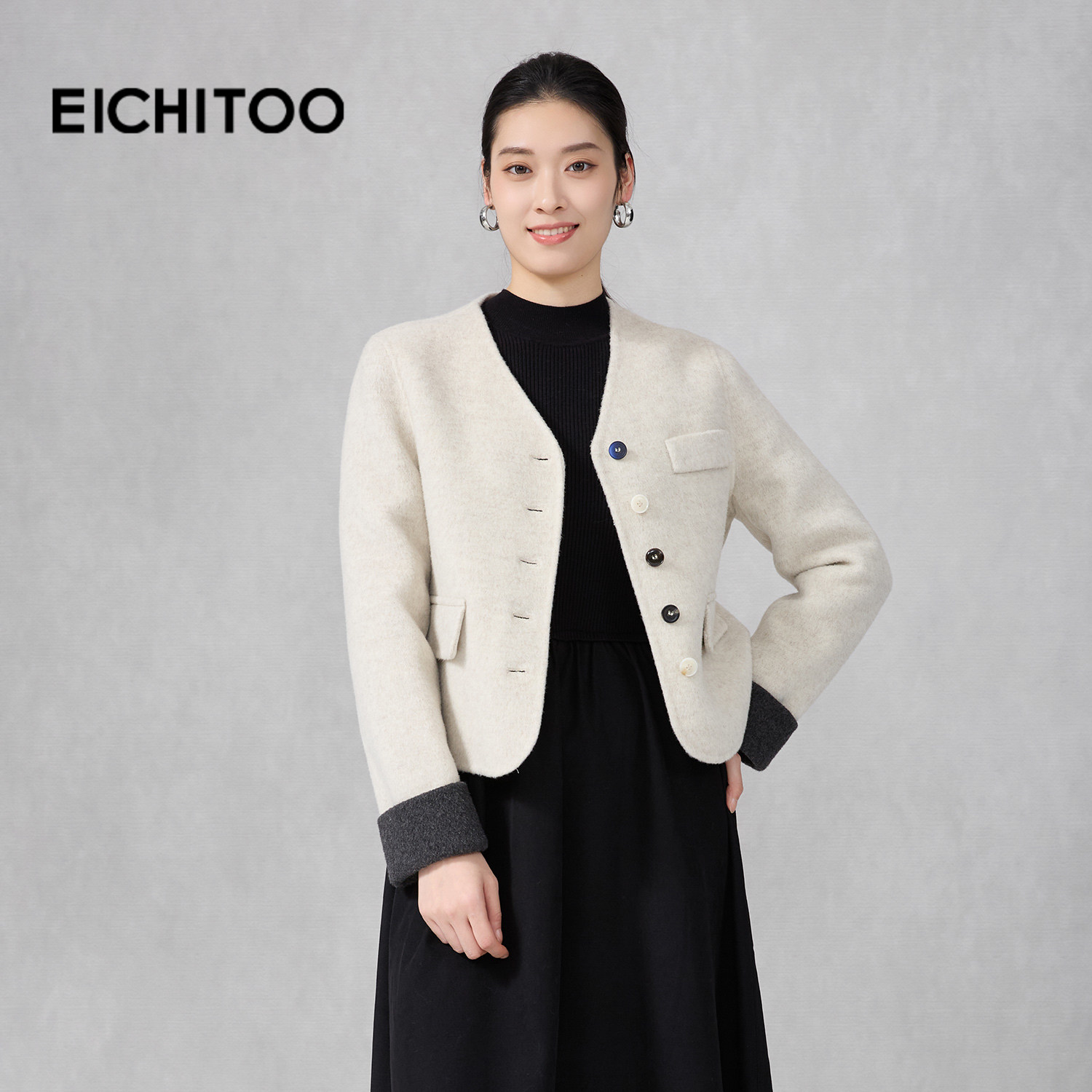 爱居兔简约小个子羊毛双面呢大衣2025年冬季新款女短款毛呢外套,女装/女士精品,毛呢外套,淘宝优惠券,粉丝福利购,淘宝优惠卷