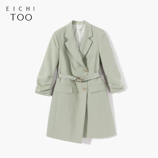 爱居兔连衣裙女春季 连衣裙裙子女 通勤风斜门襟本布腰带设计长袖